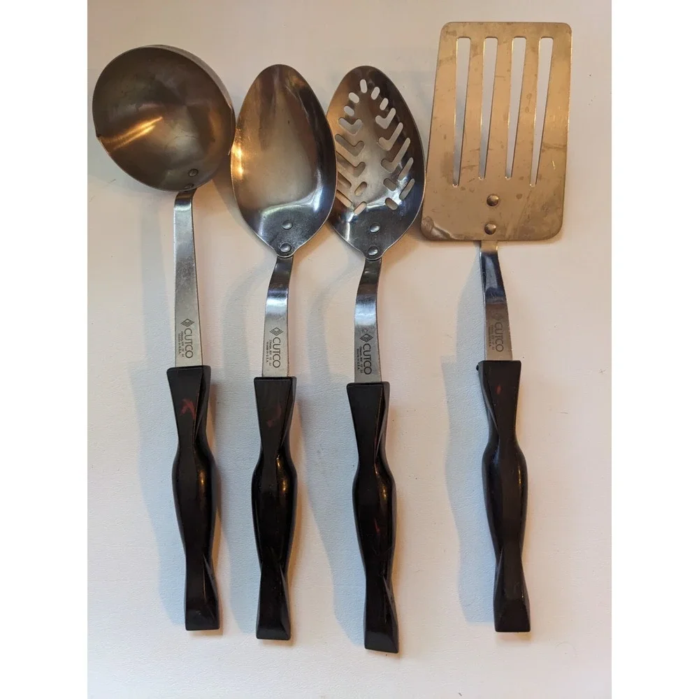Lot of 4 Cutco 17JJ Brown Swirl Kitchen Utensil Spatula Ladle Basting Slot Spoon